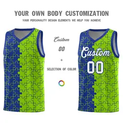 Royal Neon Green Puzzle Pattern Splid Basketball Kits 3