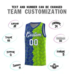 Royal Neon Green Puzzle Pattern Splid Basketball Kits 4