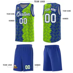 Royal Neon Green Puzzle Pattern Splid Basketball Kits 5
