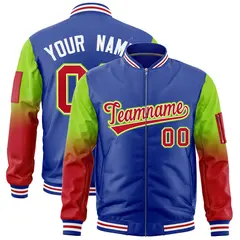 Royal Neon Green-Red Gradient Raglan Varsity Full-Zip Letterman Bomber Jacket 1