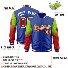 Royal Neon Green-Red Gradient Raglan Varsity Full-Zip Letterman Bomber Jacket 2