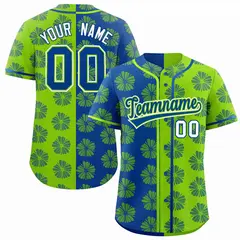 Royal Neon Green Split Flower Graffiti Baseball Jersey 1