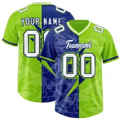 Royal Neon Green Split Lightning Pattern Football Jersey 1