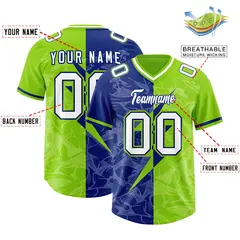 Royal Neon Green Split Lightning Pattern Football Jersey 2