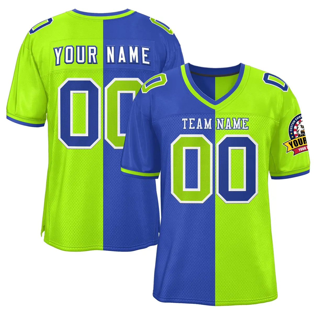 Royal Neon Green Split Two Tone Authentic Football Jersey