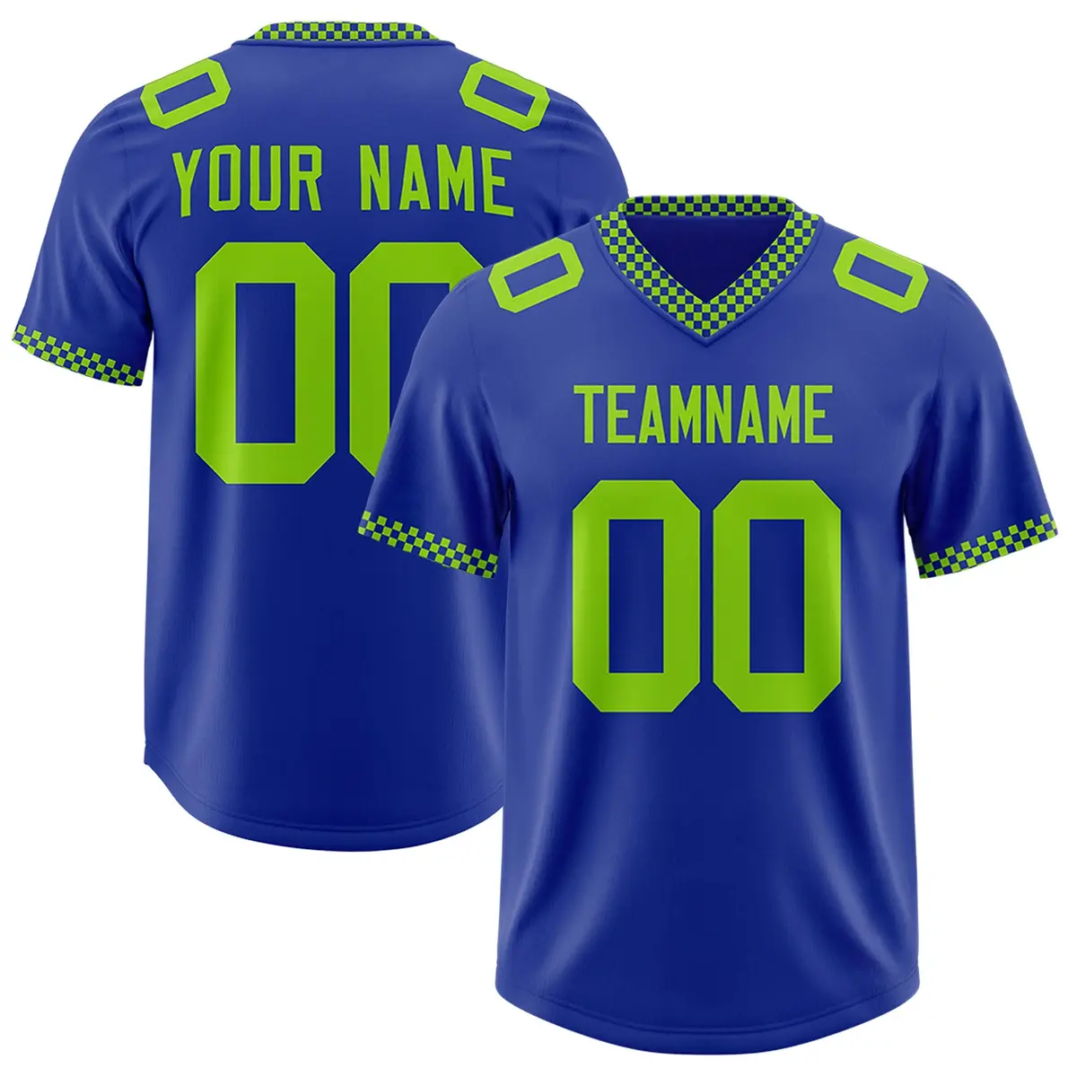 Royal Neon Green Square Neckline Football Jersey