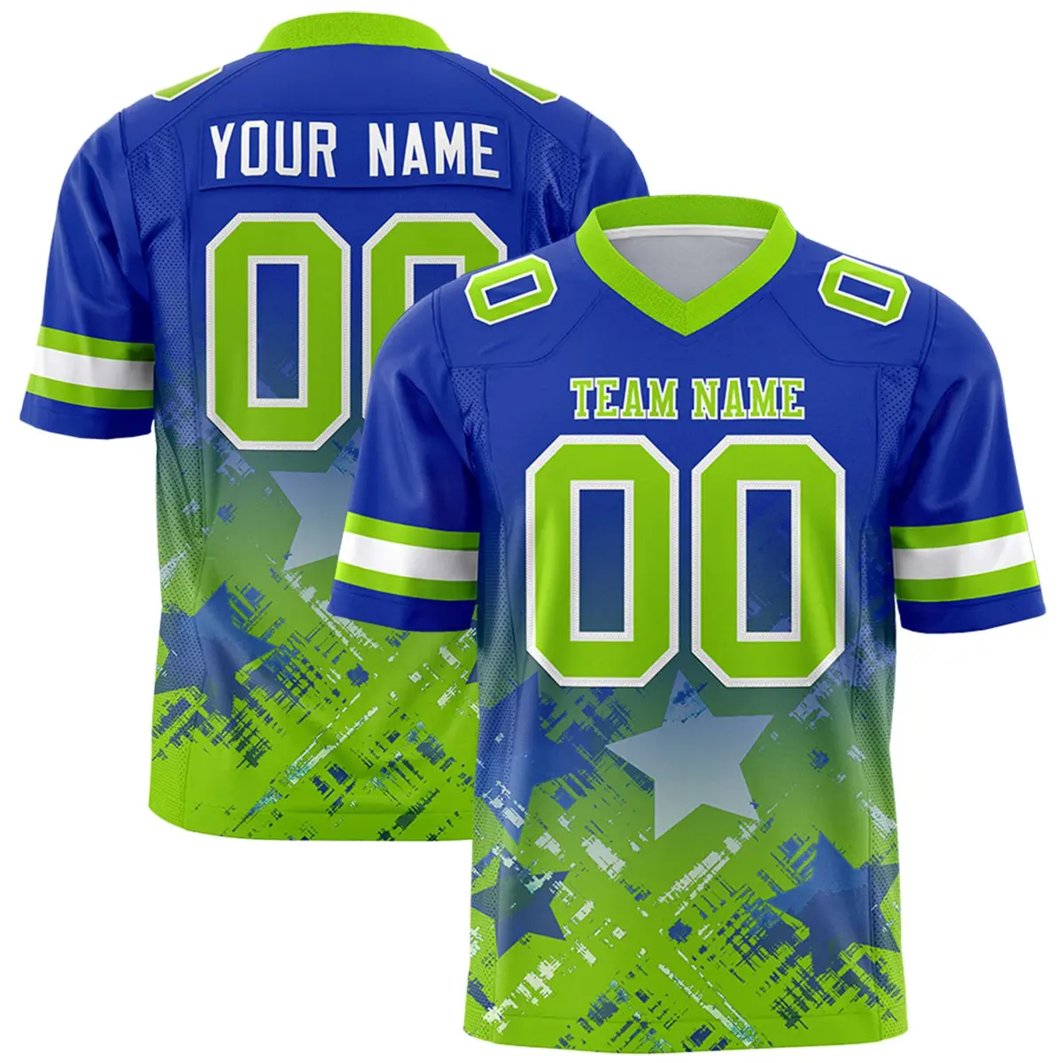 Royal Neon Green Star Gradient Flag Football Jersey