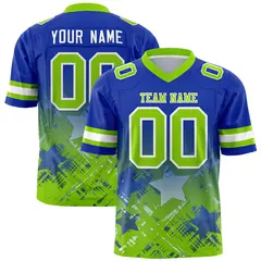Royal Neon Green Star Gradient Flag Football Jersey 1