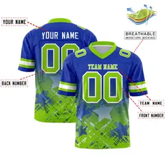 Royal Neon Green Star Gradient Flag Football Jersey 2