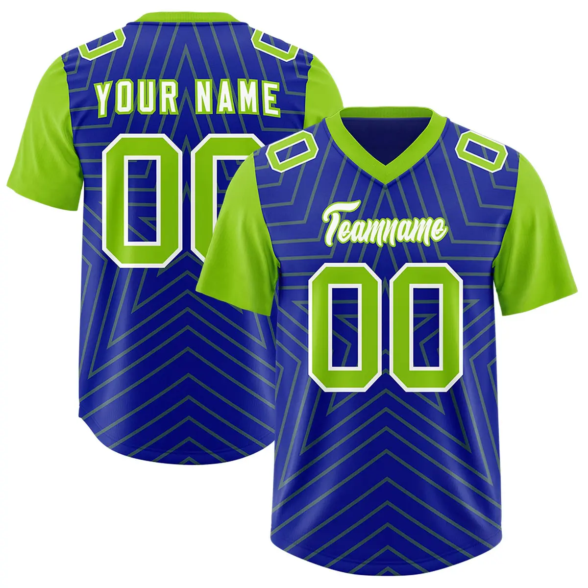 Royal Neon Green Star Pattern Raglan Sleeves Football Jersey