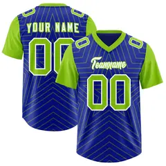 Royal Neon Green Star Pattern Raglan Sleeves Football Jersey