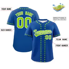 Royal Neon Green Star Ribbing Authentic Baseball Jersey 2