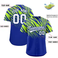 Royal Neon Green Tiger Stripe Gradient Baseball Jersey 2