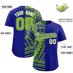Royal Neon Green Tribal Split Baseball Jersey 2