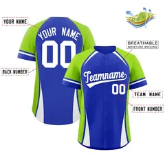 Royal Neon Green-White Color Block Authentic Baseball Jersey 2