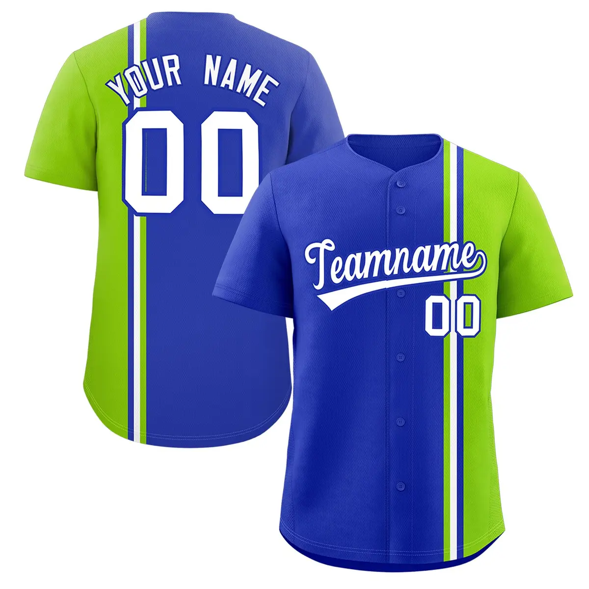 Royal Neon Green White Color Block Authentic Baseball Jersey