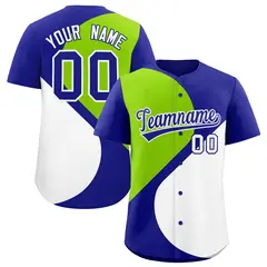 Royal Neon Green-White Color Block Half Heart Baseball Jersey 1