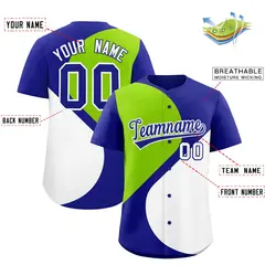 Royal Neon Green-White Color Block Half Heart Baseball Jersey 2