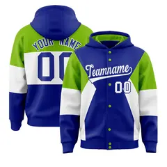 Royal Neon Green-White Color Block Letterman Jacket Hoodie