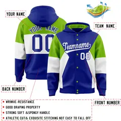 Royal Neon Green-White Color Block Letterman Jacket Hoodie 4