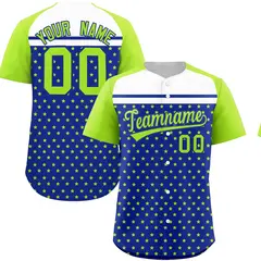Royal Neon Green-White Raglan Star Print Baseball Jersey