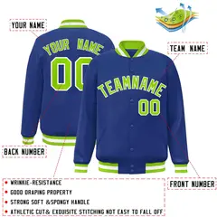 Royal Neon Green-White Varsity Full-Snap Letterman Jacket 2