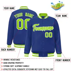 Royal Neon Green-White Varsity Full-Snap Letterman Jacket 2