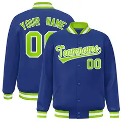 Royal Neon Green-White Varsity Full-Snap Letterman Jacket 1