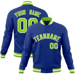 Royal Neon Green-White Varsity Full-Snap Letterman Jacket