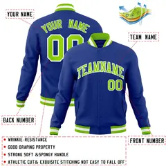 Royal Neon Green-White Varsity Full-Snap Letterman Jacket 4