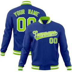 Royal Neon Green-White Varsity Full-Snap Letterman Jacket