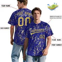 Royal Old Gold Black & Shiny Gold Cracked Foil Hip Hop Baseball Jersey 2