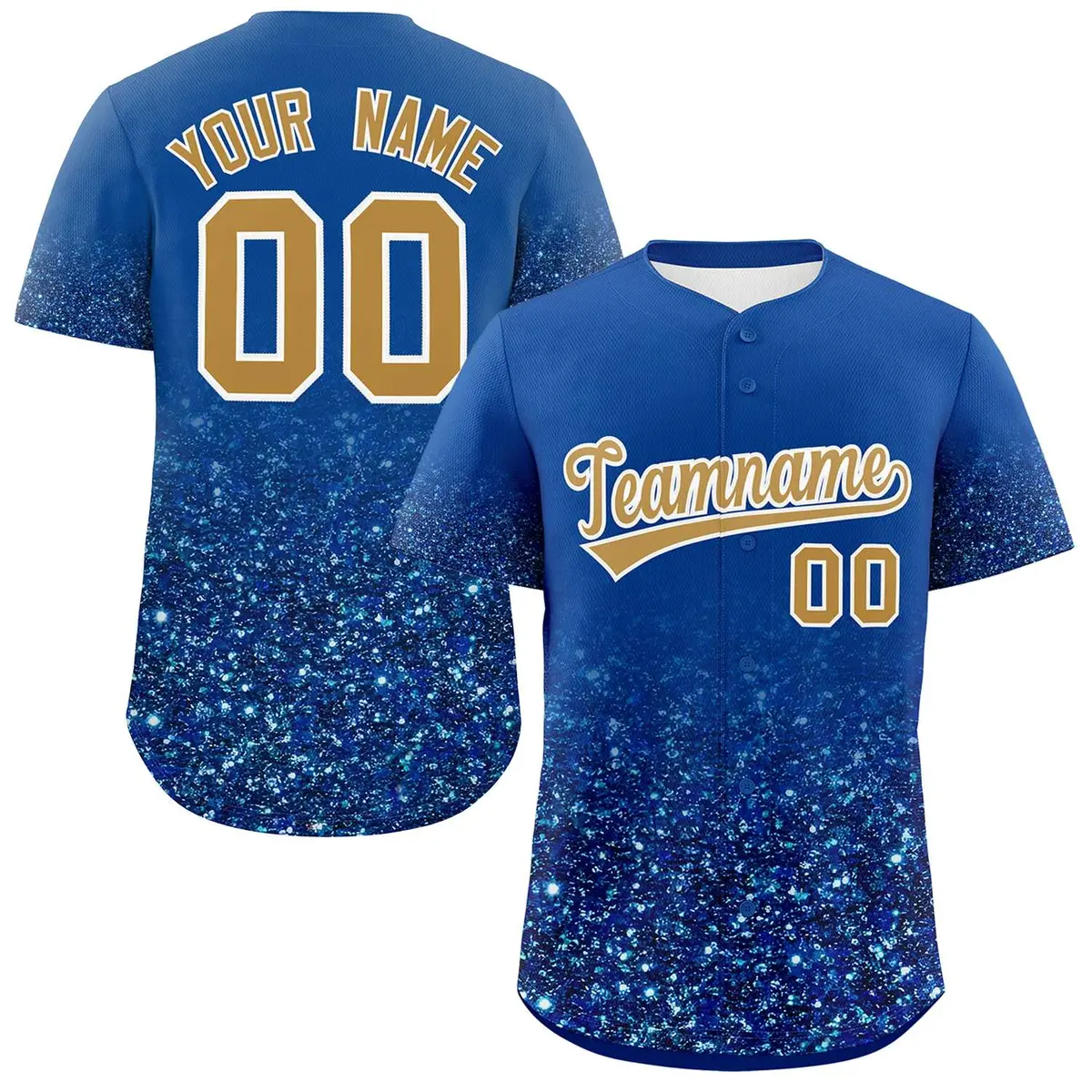 Royal Old Gold Gradient Sparkle-Effect Baseball Jersey