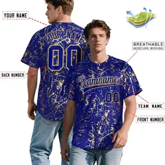 Royal Old Gold Shiny Gold Cracked Texture Baseball Jersey 2