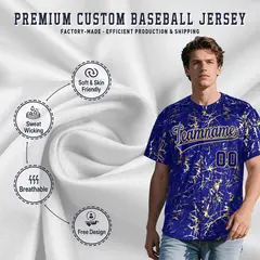 Royal Old Gold Shiny Gold Cracked Texture Baseball Jersey 3