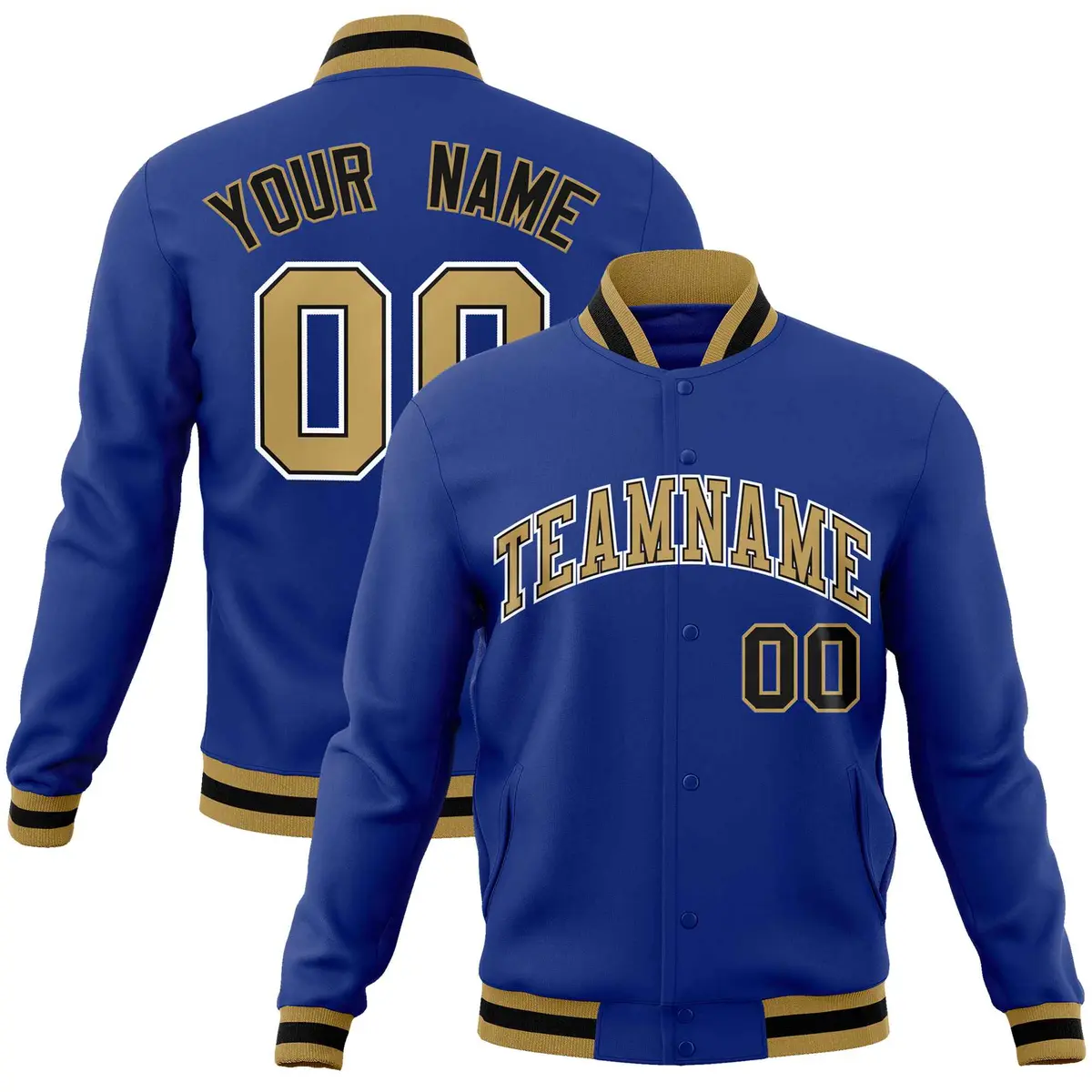 Royal Old Gold-White Varsity Full-Snap Letterman Jacket