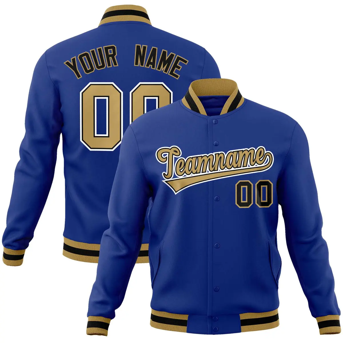 Royal Old Gold-White Varsity Full-Snap Letterman Jacket