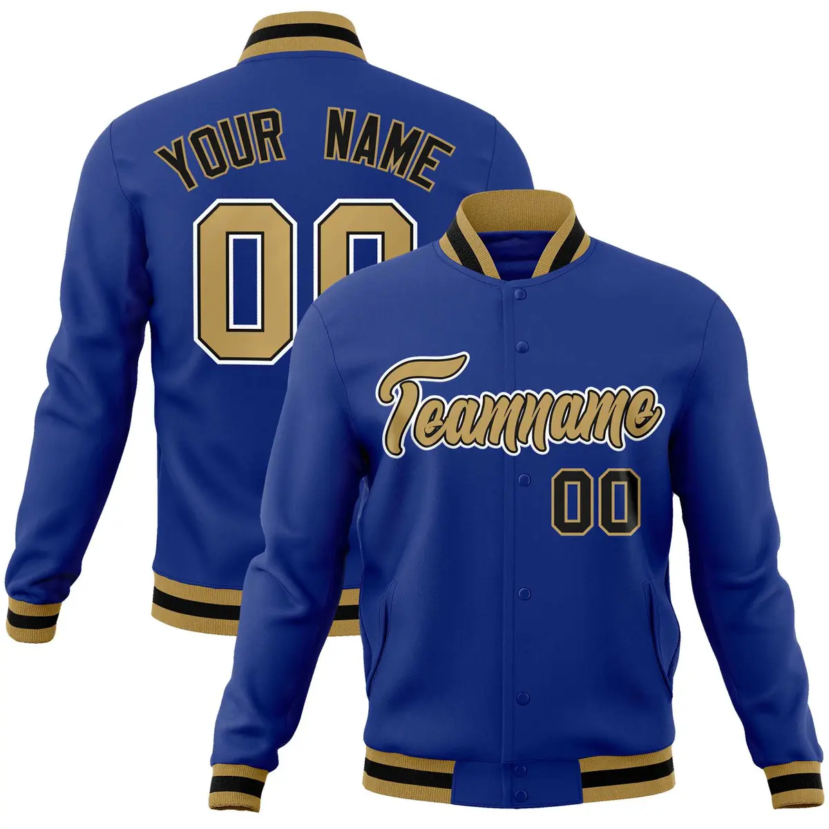 Royal Old Gold-White Varsity Full-Snap Letterman Jacket