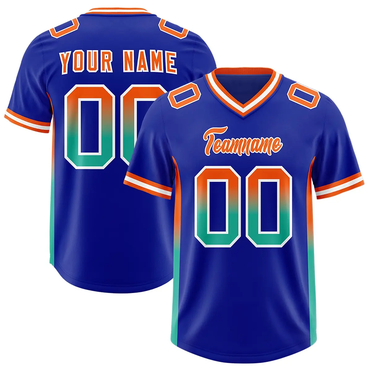 Royal Orange and Bright Green Gradient Sides Football Jersey