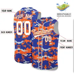 Royal Orange and Silver Camo Sleeveless Baseball Jersey 2
