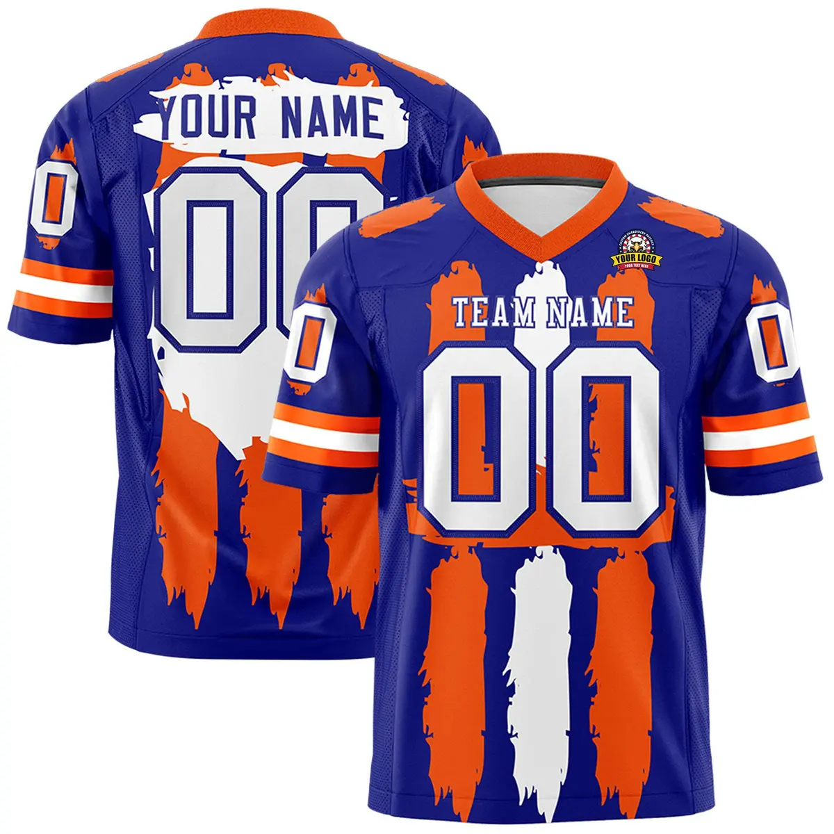 Royal Orange and White Graffiti Flag Football Jersey