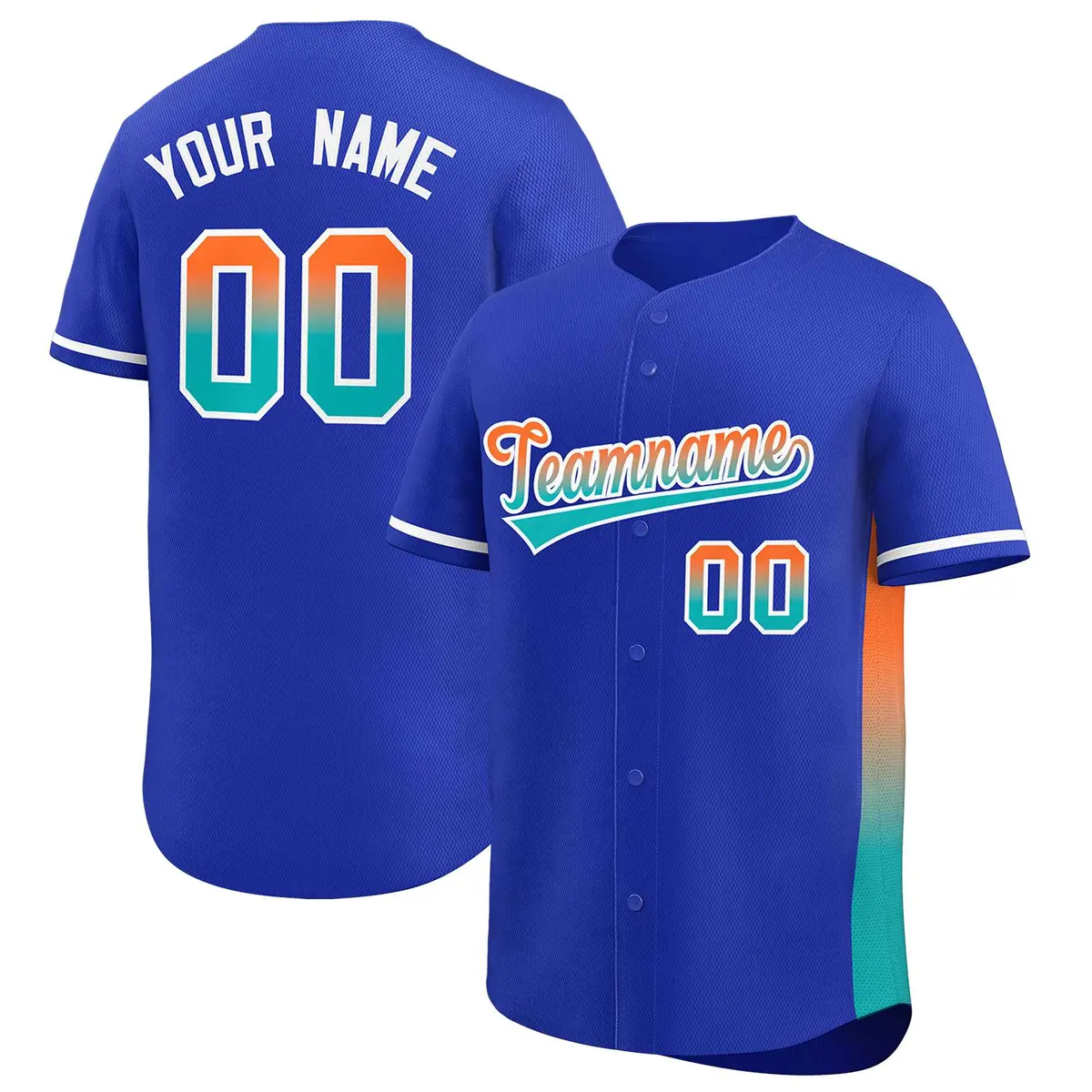 Royal Orange-Aqua Gradient Side Baseball Jersey