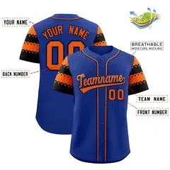 Royal Orange Black Sleeve Flag Lace Baseball Jersey 2
