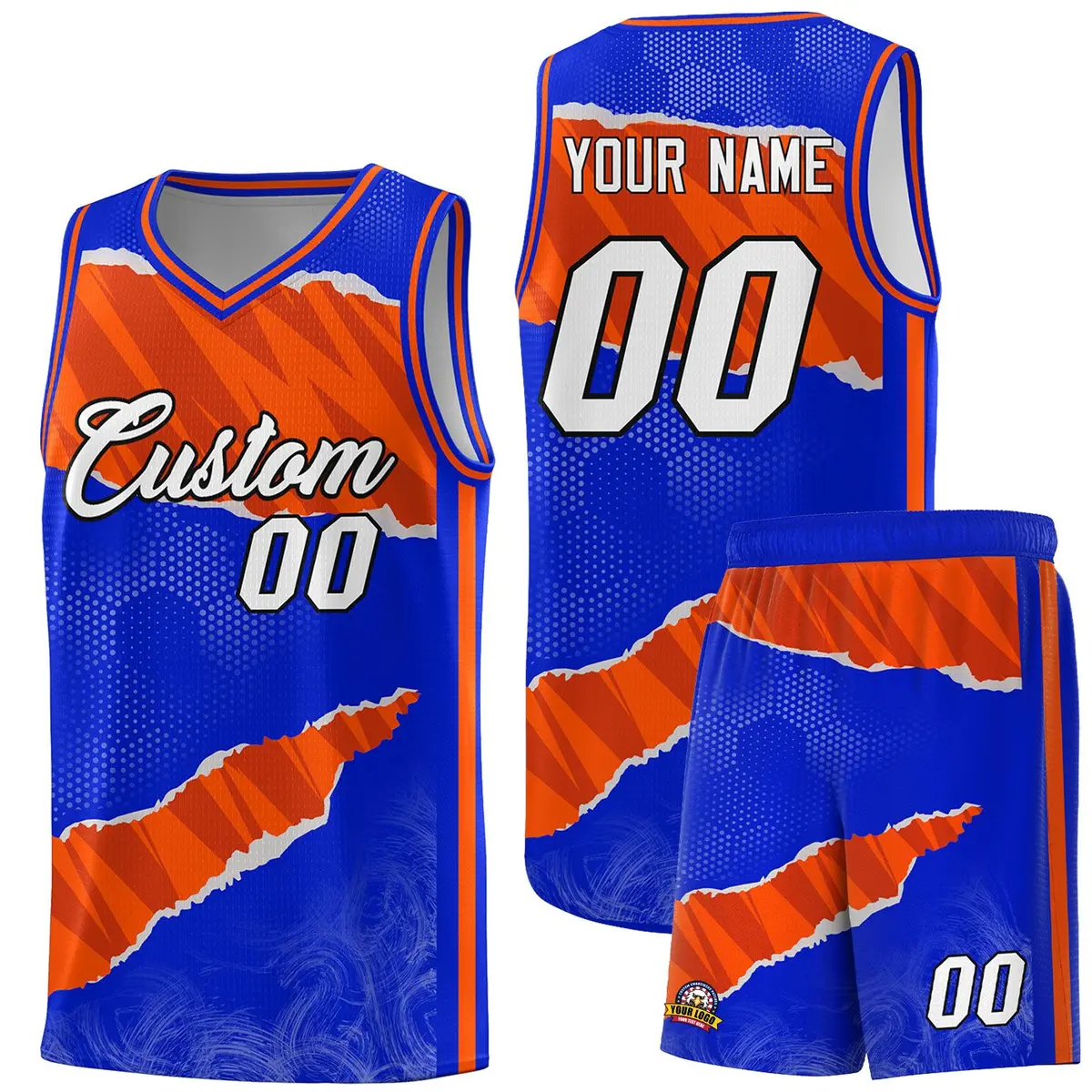 Royal Orange-Black Tear Graffiti Sports Basketball Jersey