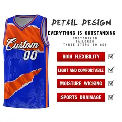 Royal Orange-Black Tear Graffiti Sports Basketball Jersey 2