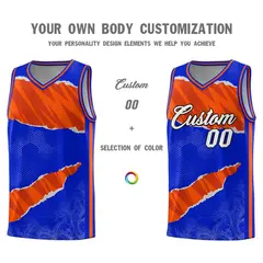 Royal Orange-Black Tear Graffiti Sports Basketball Jersey 3