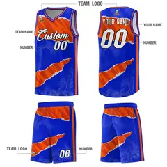 Royal Orange-Black Tear Graffiti Sports Basketball Jersey 5