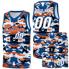 Royal Orange-Black-White Camo Basketball Jersey
