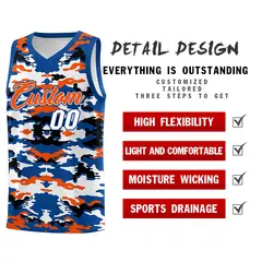 Royal Orange-Black-White Camo Basketball Jersey 2