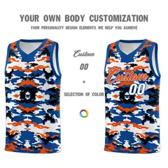 Royal Orange-Black-White Camo Basketball Jersey 3
